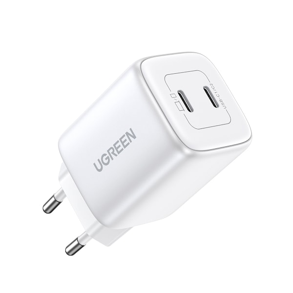 Kraftfull Snabbladdare GaN 2x USB-C 45W QC PD Ugreen CD294 - Vit