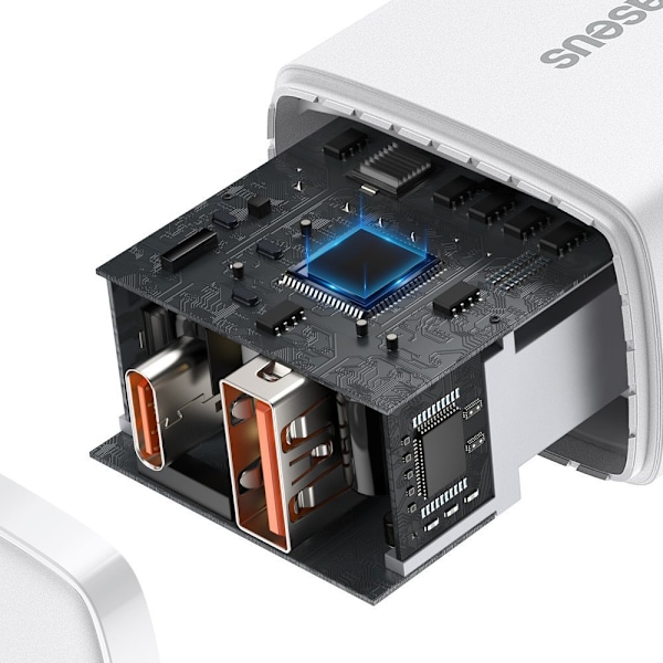 Baseus Compact 20W USB-A/USB-C Snabbladdare PD QC 3.0 Vit CCXJ-B