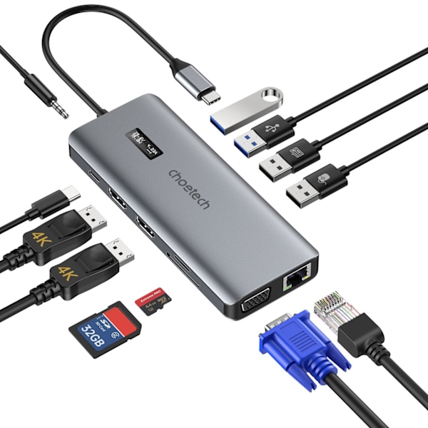 Choetech 12-i-1 USB-C Hub med Display – Universell anslutning fö