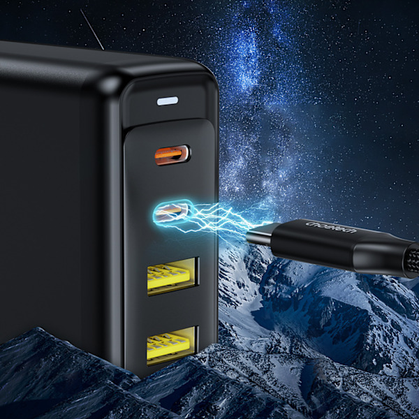 Choetech GaN-laddare 140W 4-port (2x USB-C/ 2x USB) svart (PD600