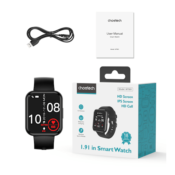 Choetech WT001 Smartklocka med samtalsfunktion IP67 - svart