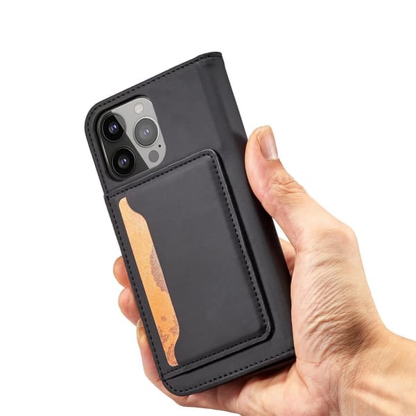 iPhone 14 Magnetiskt Kortfodral med Stativ och Plånboksfunktion