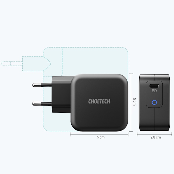 Choetech Snabbladdare GaN Vägg USB-C 61W 3A Power Delivery Svart