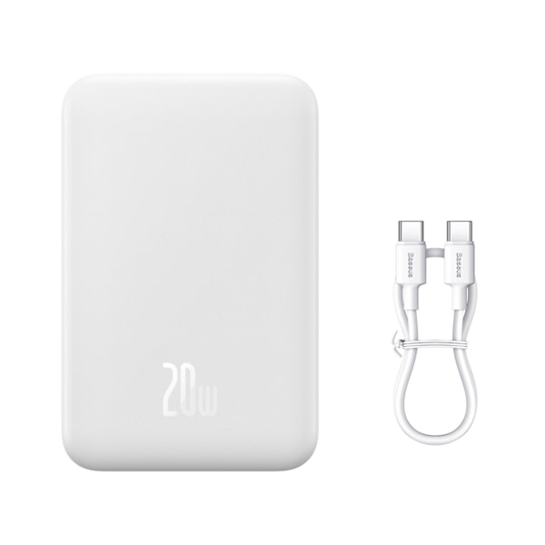 Baseus Magnetisk Mini Powerbank 20000 mAh 20W - Vit med USB-C/US