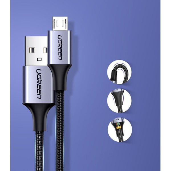 Ugreen US290 60146 USB-A / micro USB-kabel 2.4A 1m Grå