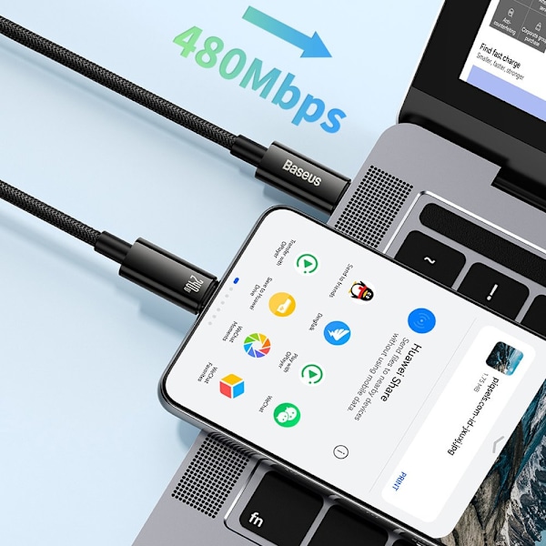 Baseus CAWJ040001 USB-C till USB-C Kabel 240W 480Mb/s 1m - Svart