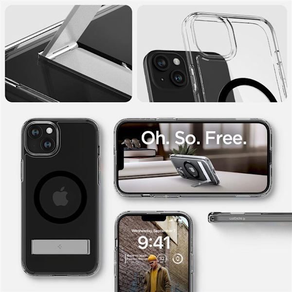 Spigen Ultra Hybrid S MagSafe-fodral med stativ för iPhone 15 Pl