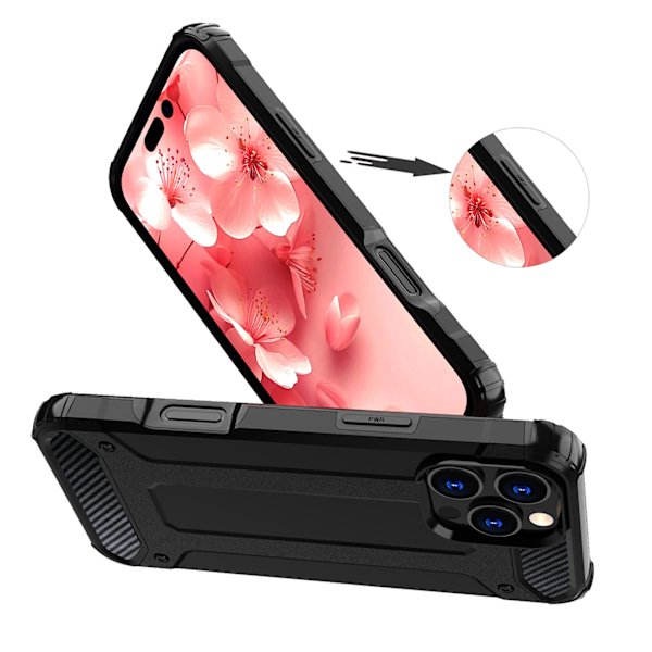 Skyddande Hybrid Armor Fodral för iPhone 16 Pro Max - Svart