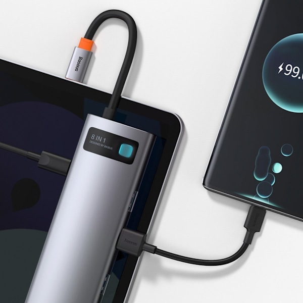 Baseus Metal Gleam 8-i-1 USB-C Hub - 100W PD/ 4K HDMI/ SD/microS