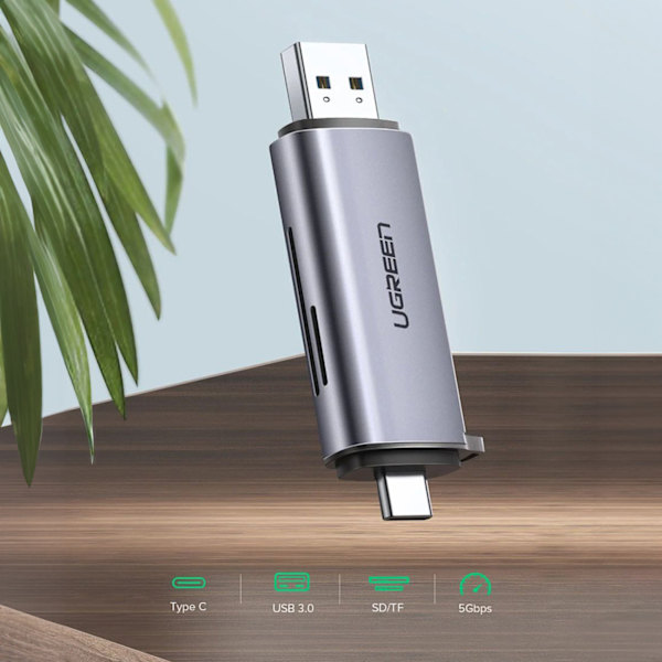 Ugreen CM185 50706 Minneskortläsare för SD/microSD till USB-A 3.