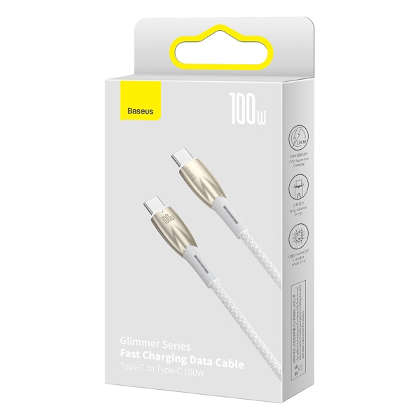 Baseus USB-C till USB-C 100W PD Kabel 5A 480Mb/s 2m - Vit
