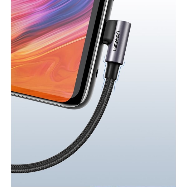 Ugreen USB-A till USB-C Kabel 3A 2m Grå - Vinklad Design