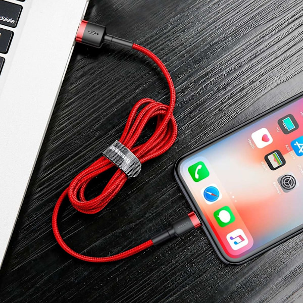 Baseus Cafule USB-A till Lightning Kabel 2.4A QC 3.0/ 0/5m - Röd