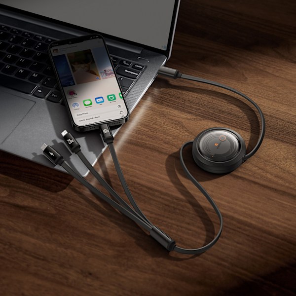 Baseus Free2Draw 3-i-1 Rullbar Kabel USB-C/Lightning/micro USB/