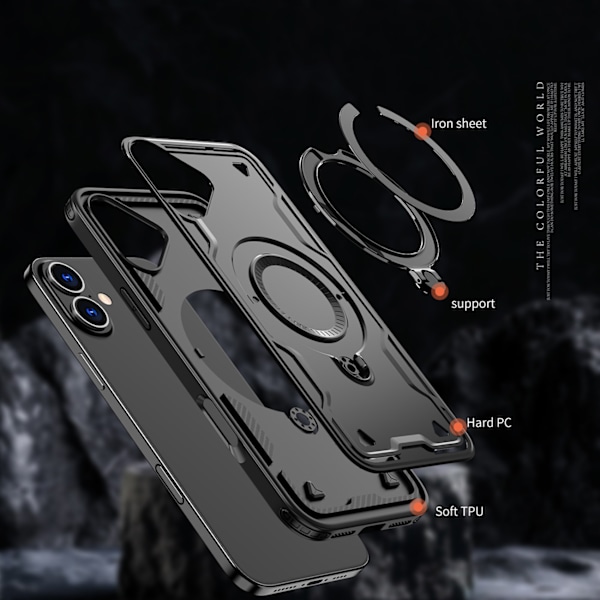 Hybrid Armor Trendy Etui med MagSafe til iPhone 16 - Sort