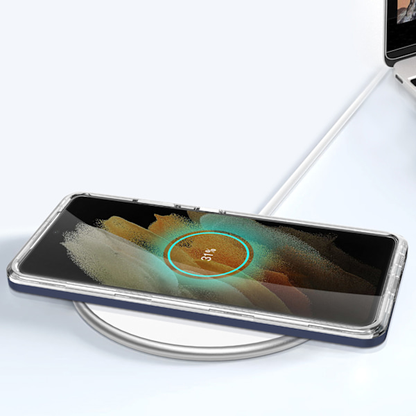 Transparent 3in1 Fodral för Samsung Galaxy S21 Ultra 5G Blå Gel-
