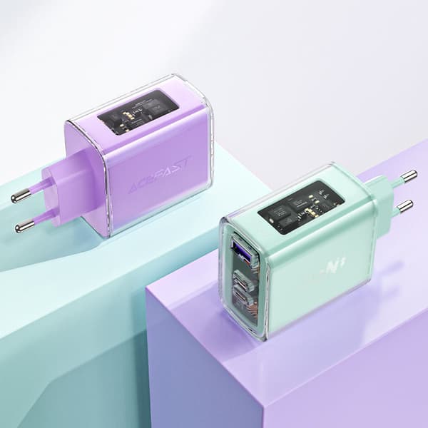 Acefast GaN Snabbladdare 65W med 3 portar (1 USB/ 2 USB-C) Grön