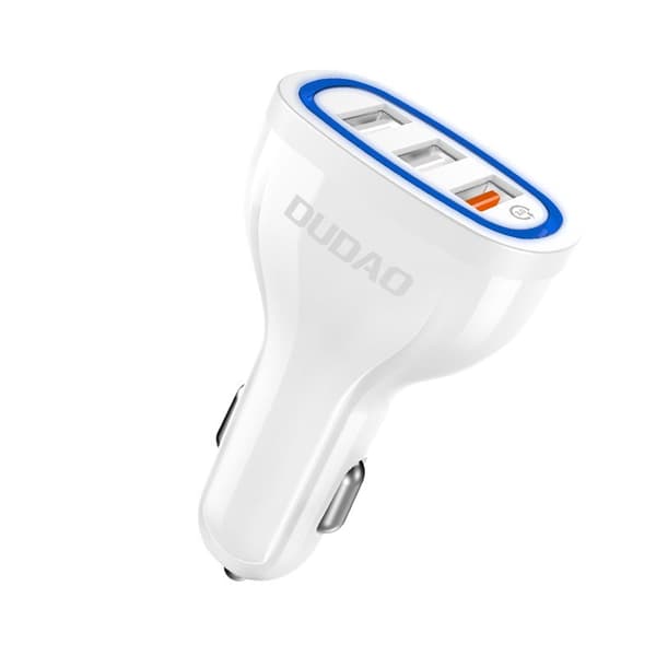Dudao Biladapter Snabbladdare QC3.0 2.4A 18W 3x USB Vit