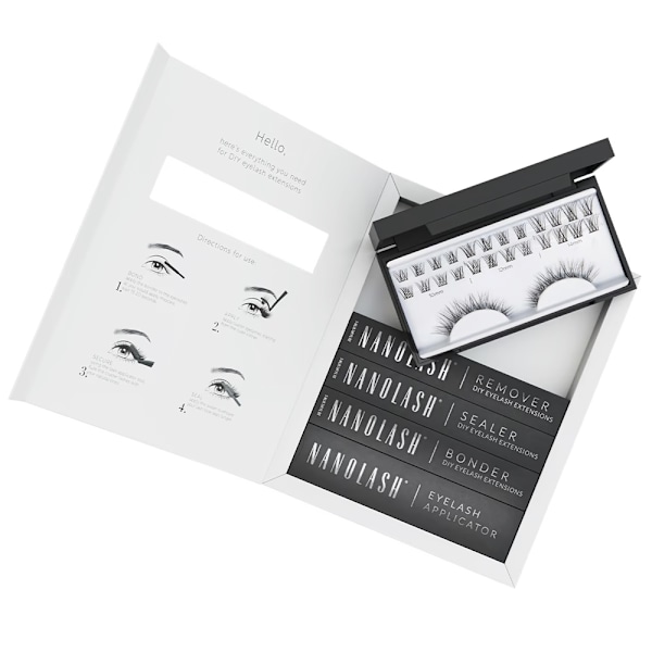 Nanolash Tekoripsien Aloituspakkaus: 36 kpl Classy Ripsiä (10/12/14mm), 5ml Liima, 5ml Tiivistysaine, 1 kpl Aplikaattori, 5ml Poistoaine