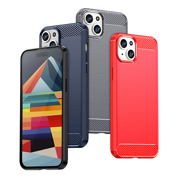 iPhone 15 Plus Karbonmönstrat Flexibelt Skal - Svart