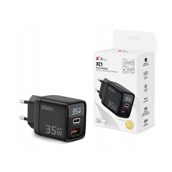 Xblitz XC1 Snabbladdare GaN3 35W med USB-C och USB-A