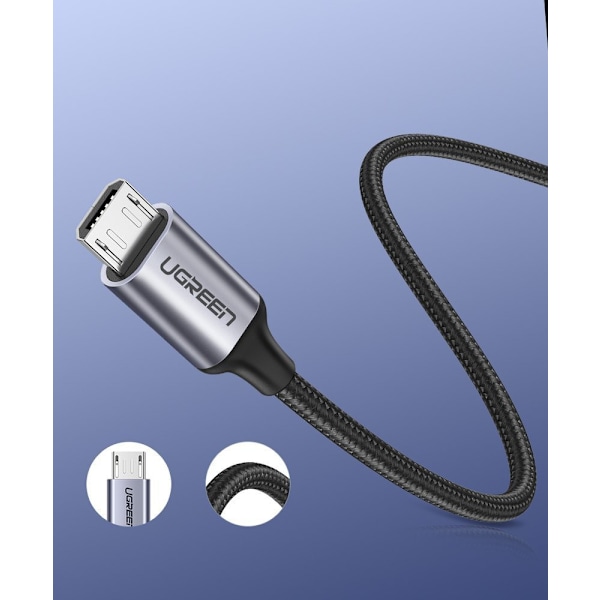 Ugreen US290 60146 USB-A / micro USB-kabel 2.4A 1m Grå