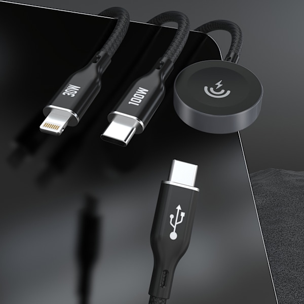 Dudao A12Max+ PD 100W 3-i-1 Laddkabel för Apple Watch: USB-C Lig