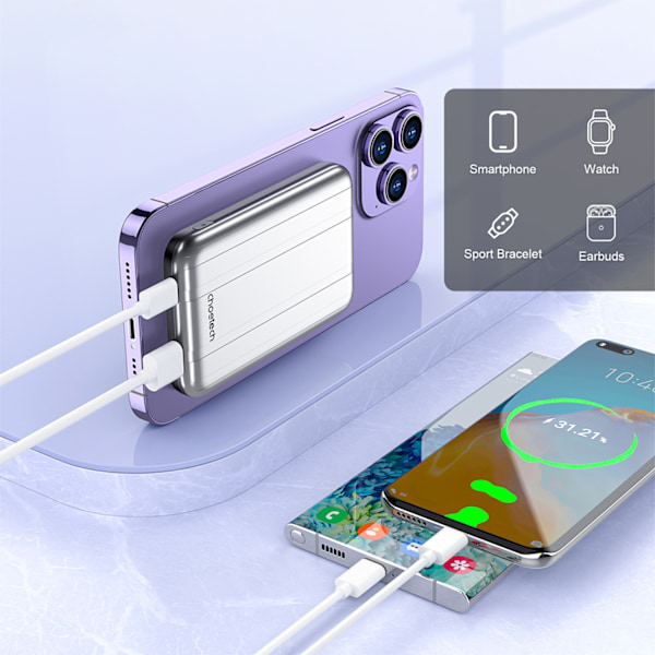 Choetech B655 MagSafe Trådlös Powerbank 5000mAh USB-A/C Silver