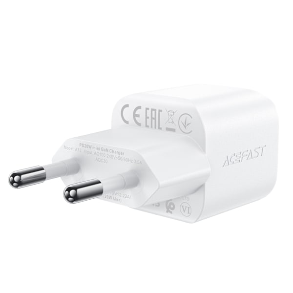 Acefast A73 Mini PD 20W GaN Väggladdare + USB-C kabel - Vit