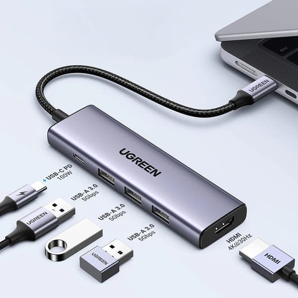 Ugreen HUB CM511 5-i-1 USB-C PD/HDMI/USB-A 3.0 Adapter - Grå