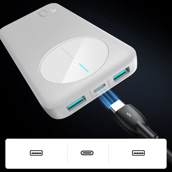 Joyroom Kraftbank 10000mAh 2.4A Dubbel USB-A/ Enkel USB-C - Vit