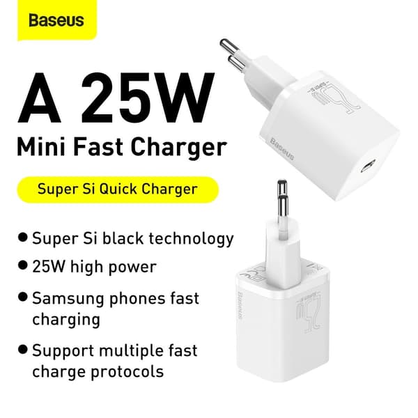 Baseus Si Snabbladdare USB-C 25W 3A med USB-C / USB-C Kabel 1m -