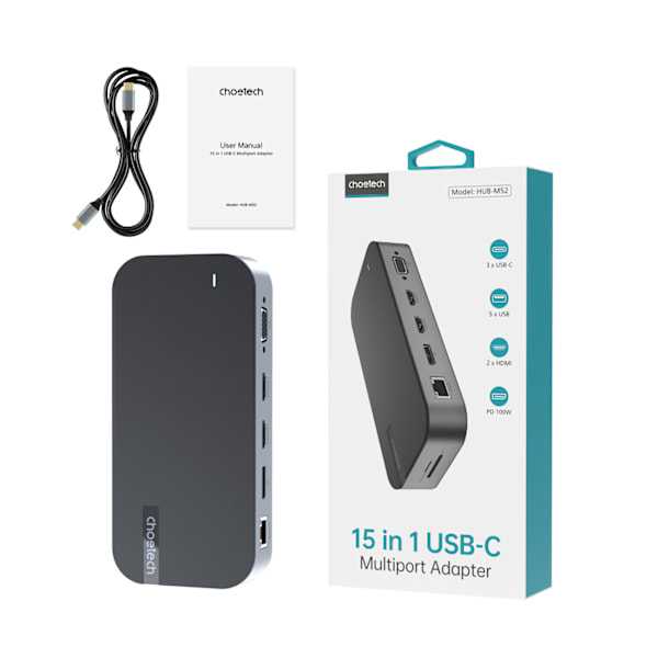 Choetech M52 USB-C Hub - USB-C PD/ USB-C/ USB-A/ HDMI/ VGA/ DP/