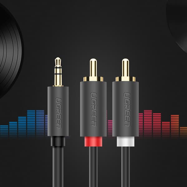 Ugreen AV102 3/5 mm mini-jack till 2RCA-ljudkabel 5m - grå