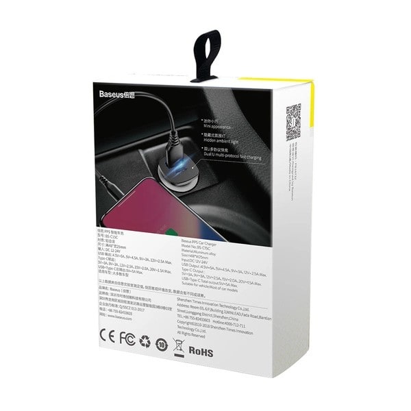 Baseus Kvadratisk PPS Smart Billaddare med USB Quick Charge 4.0