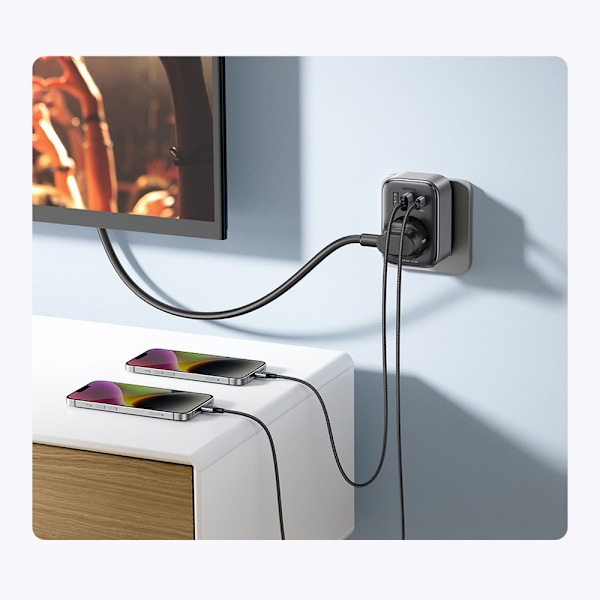 Högeffektiv EU Väggladdare 30W (2xUSB/USB C) - Ugreen CD314 - Sv