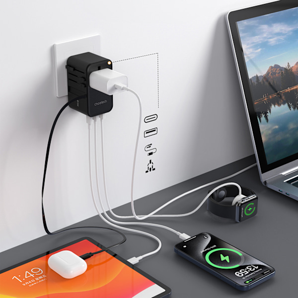 Choetech PD5020 Reseadapter 35W EU/US/AUS/UK med inbyggd USB-C-k