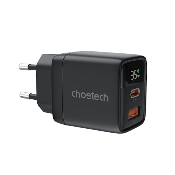 Choetech PD6052 Väggladdare USB-C USB-A 35W GaN med Display - Sv