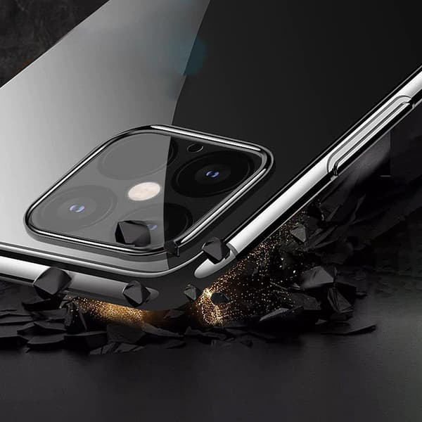 Genomskinligt blått mobilskal med metallram för iPhone 13 Pro