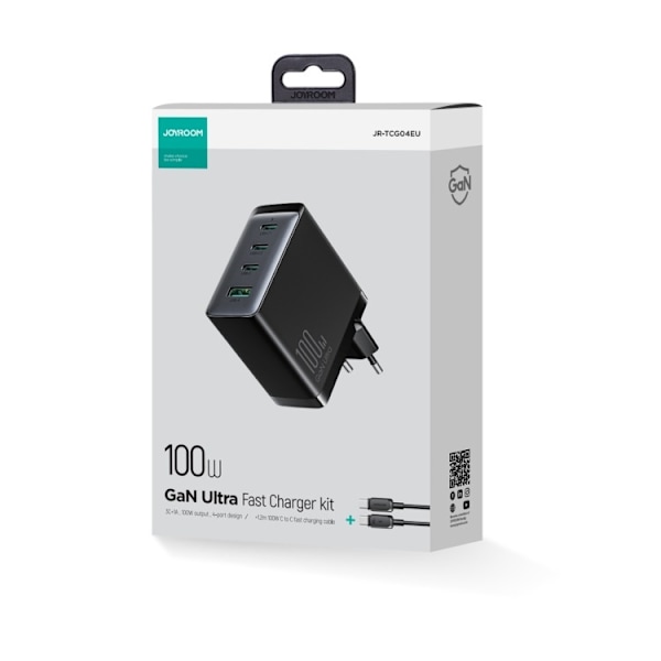 Joyroom JR-TCG04EU Svart GaN Laddare 100W 3x USB-C USB-A + USB-C
