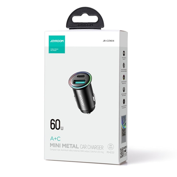 Joyroom JR-CCN04 Kompakt Laddare 60W USB-A & USB-C - Svart