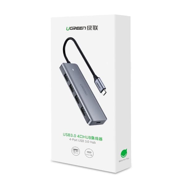 Ugreen USB Typ C-hubb - 4x USB 3.2 Gen 1 med USB-C strömport grå