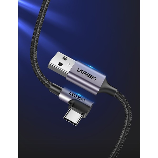 Ugreen USB-A till USB-C Kabel 3A 2m Grå - Vinklad Design