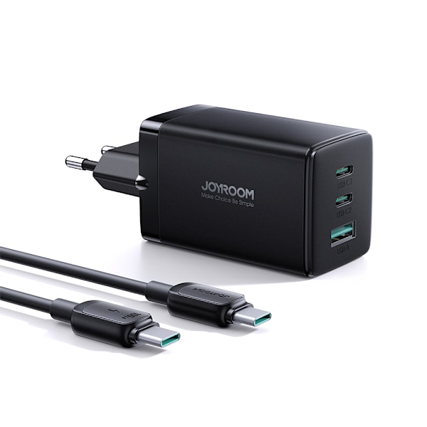 Joyroom Snabbladdare GaN 65W USB-A/ 2x USB-C Svart + USB-C till