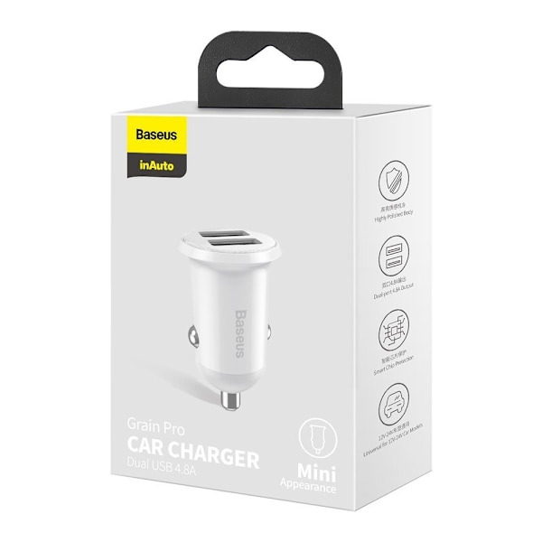 Baseus Grain Pro Biladapter 2x USB 4/8 A Vit (CCALLP-02)