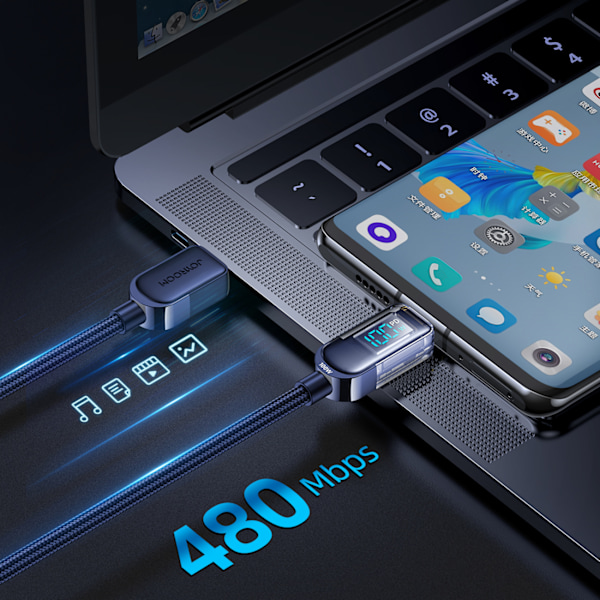 Joyroom A4 USB-C till USB-C 100W Kabel 1/2m med Display - Blå