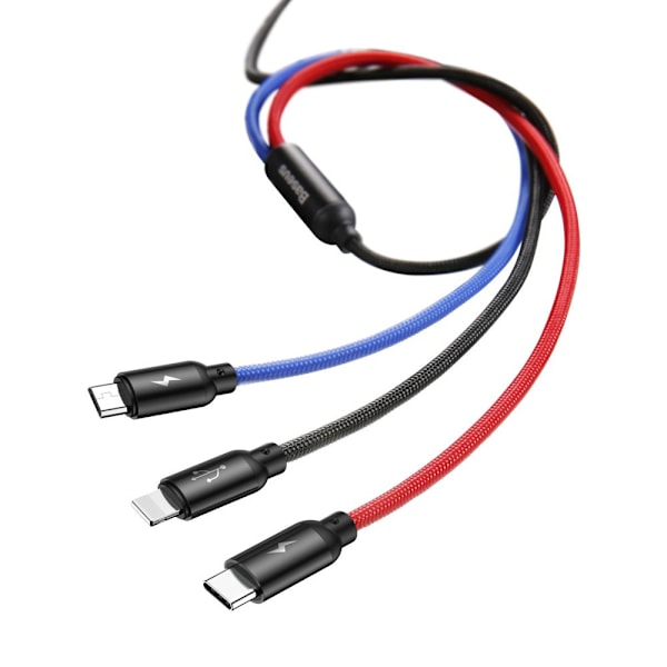 Baseus 3-i-1 Flervägs USB-Kabel 3/5A 1/2m - USB-A / Micro USB /