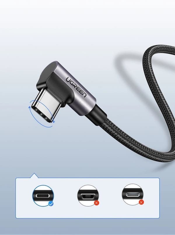 Ugreen US284 50941 Kabel USB-A/USB-C Vinklad 3A 1m - Grå
