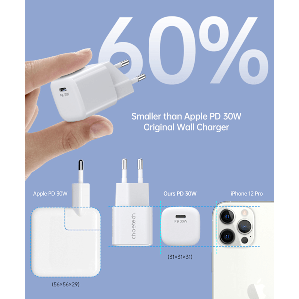 Choetech GaN USB-C PD 30W Väggladdare - Vit