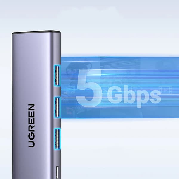 Ugreen HUB CM511 5-i-1 USB-C PD/HDMI/USB-A 3.0 Adapter - Grå